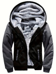 Men'S Cozy Fleece Hoodie, Stylish Color-Blocked Jacket for Autumn And Winter