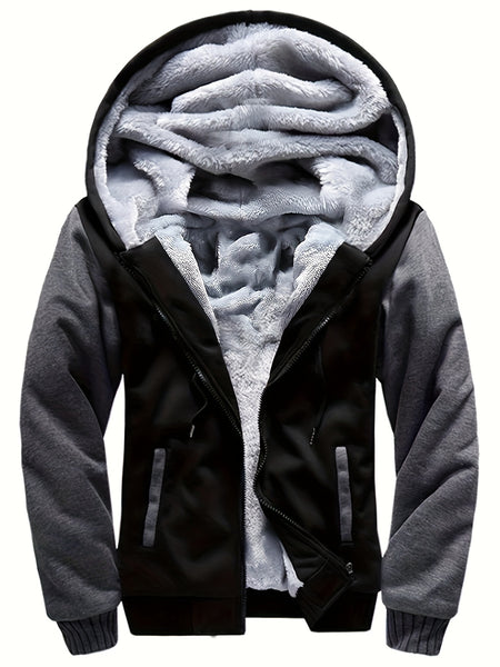 Men'S Cozy Fleece Hoodie, Stylish Color-Blocked Jacket for Autumn And Winter