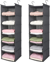 MAX Houser 6 Tier Shelf Hanging Closet Organizer, Closet Hanging Shelf with 2 Sturdy Hooks for Storage, Foldable (Grey)