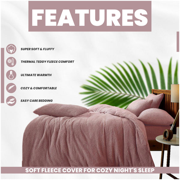 Teddy Bear Fleece Duvet Cover Set | Single Double King Size Bedding | Super Soft Plush Quilt Cover with Pillowcases | Warm Cosy Thermal Fluffy Set for Cold Nights | Easy Care & Durable Comfort | Luxury Teddy Fleece Bed Cover for Bedroom Warmth & Style | F