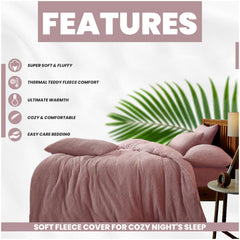 Teddy Bear Fleece Duvet Cover Set | Single Double King Size Bedding | Super Soft Plush Quilt Cover with Pillowcases | Warm Cosy Thermal Fluffy Set for Cold Nights | Easy Care & Durable Comfort | Luxury Teddy Fleece Bed Cover for Bedroom Warmth & Style | F