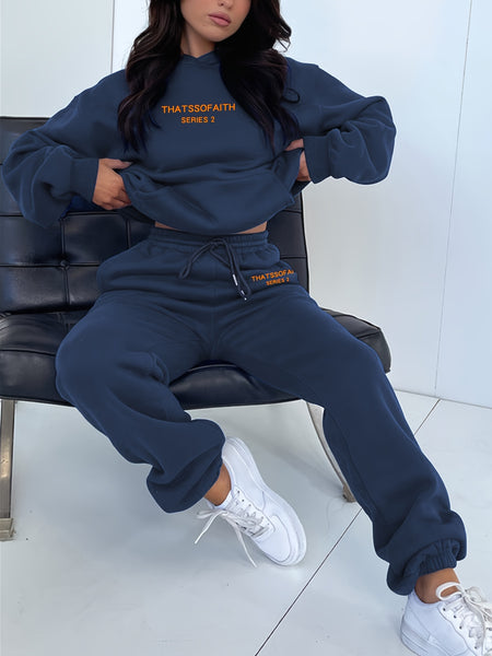 Fashionable Set of Sweatshirt And Long Pants with Letter Prints for Women