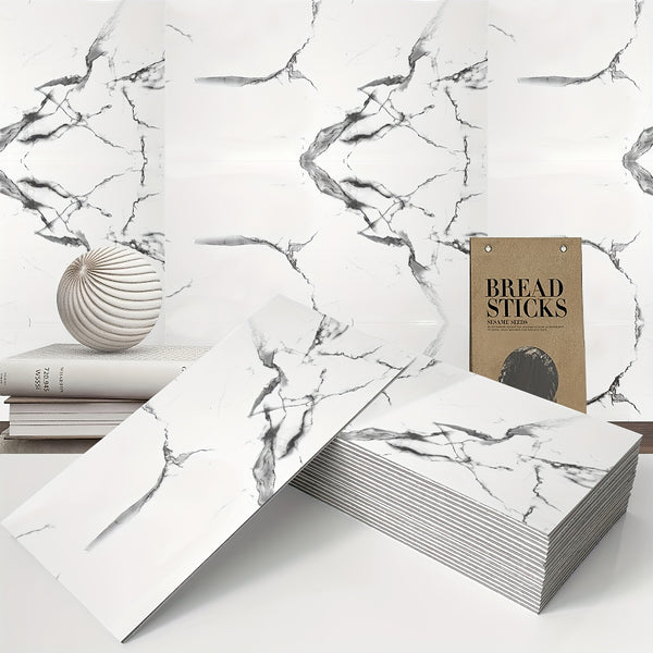 20pcs Of White Marble Effect Self-adhesive Wall Tile Foam Wall Sticker, Easy to Clean, Suitable for Bathroom, Living Room, Kitchen, Bedroom Decoration