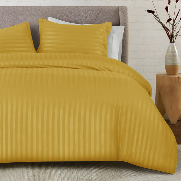 Premium Hotel Quality Satin Stripe Duvet Cover Set Double with Pillowcases | Reversible Soft Quilt Bedding | Easy Care Breathable Luxury Quilt Cover