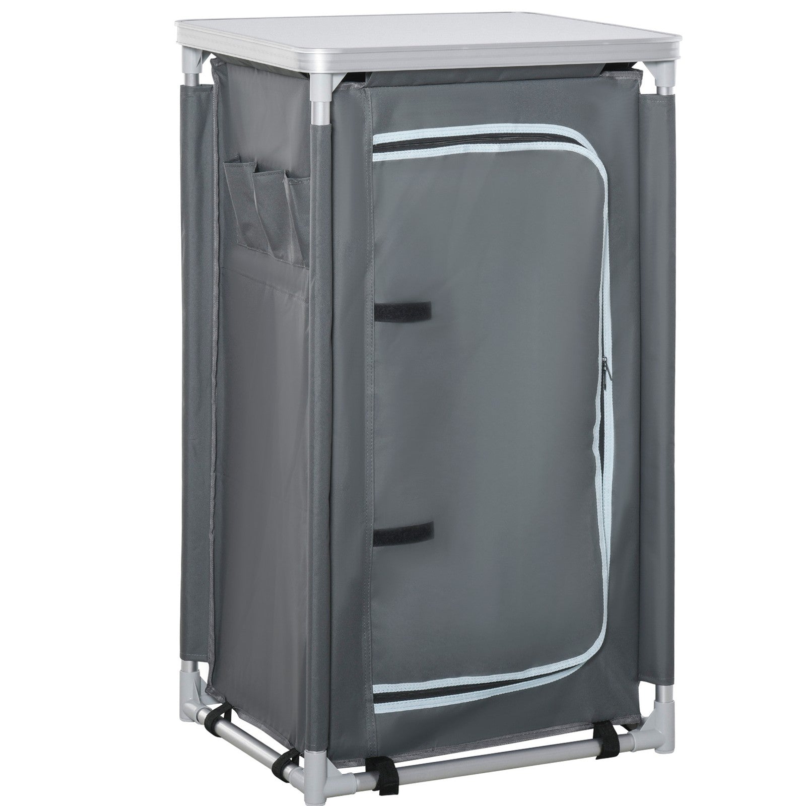 Outsunny Outdoor 3-Shelf Camping Cupboard Kitchen Station Cook Table Grey