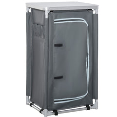 Outsunny Outdoor 3-Shelf Camping Cupboard Kitchen Station Cook Table Grey