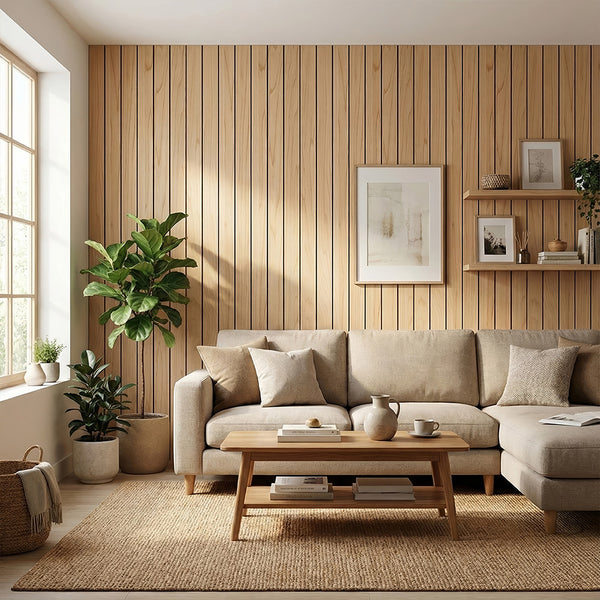 1pc 3D Imitation Wood Grain Grille Wall Panels, 300*40cm, Self-adhesive Vertical Stripe Wall Stickers, Peel and Stick, TV Background Decoration Stickers for Bedroom and Living Room, Kitchen and Bathroom Wall Renovation Stickers, Ideal for Renovating Livin