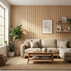 1pc 3D Imitation Wood Grain Grille Wall Panels, 300*40cm, Self-adhesive Vertical Stripe Wall Stickers, Peel and Stick, TV Background Decoration Stickers for Bedroom and Living Room, Kitchen and Bathroom Wall Renovation Stickers, Ideal for Renovating Livin