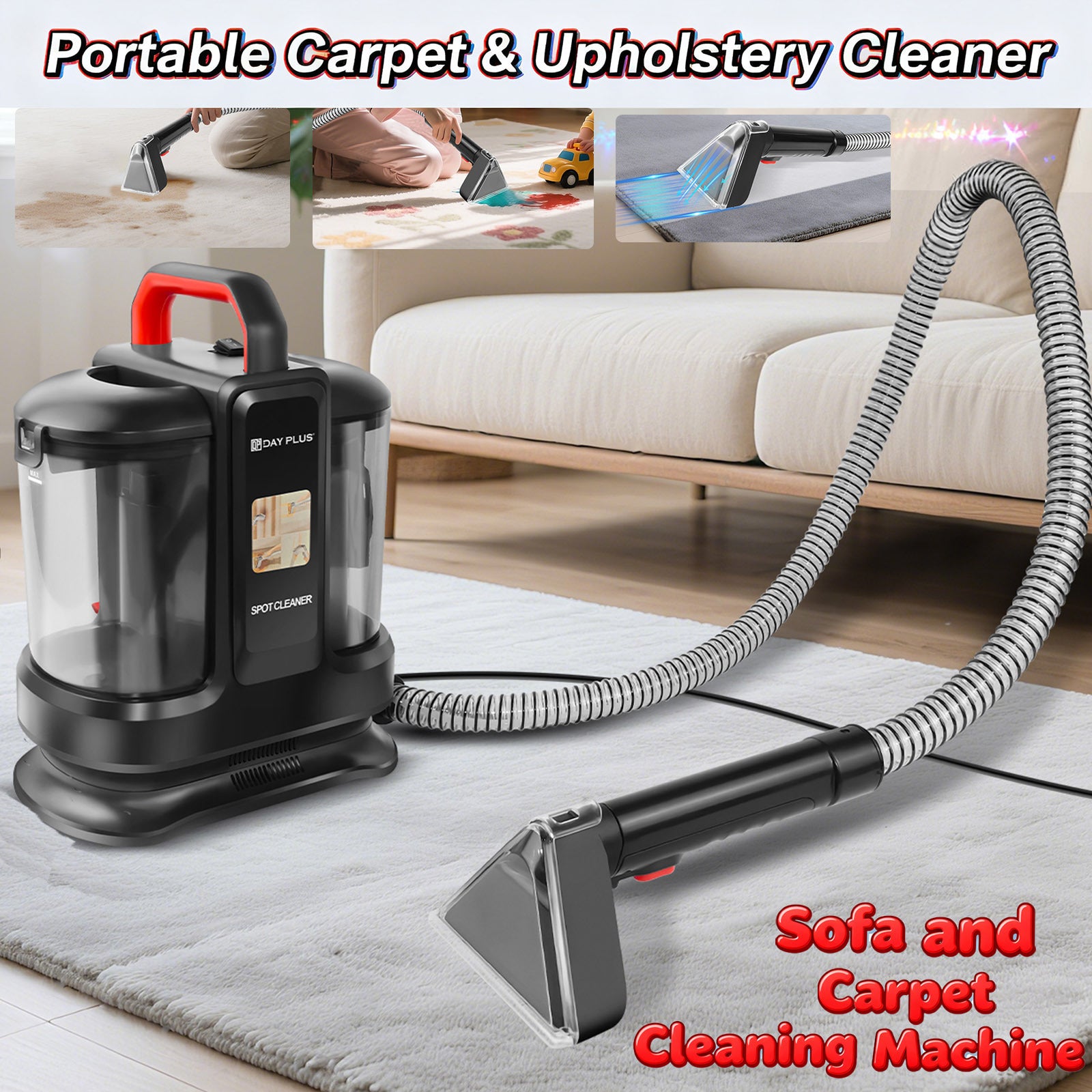 Handheld Spot Carpet Cleaner, Portable Wet & Dry Vacuum Cleaner Spot Cleaner for Upholstery, Sofa, and Carpet, Lightweight Wet Dry Vacuum for Stains, Spills & Pet Messes, Suitable for Car, Sofa, Upholstery, Compact, Handheld Cleaning Machine