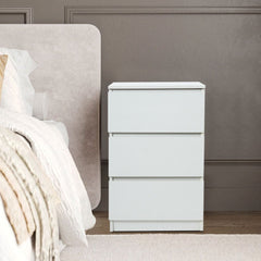 Wooden Slim Bedside Table Narrow Nightstand Side Table with 3 Drawers Storage, Tall Telephone Bedside Cabinets Sofa Side End Tables for Bedroom Small Spaces Living Room, Accent Furniture, White Coffee Tea Table, 32x30x59cm