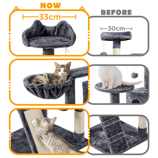 Costoffs Cat Tree, Cat Tree Tower, 145cm Multi-Level Cat Tree Tower with 2 Condos, Dangling Balls, Ladder, Sisal Scratching Posts, Round Platform, Cosy & Stable Indoor Cat Kitten Furniture, Activity Centre, Scratching Tree