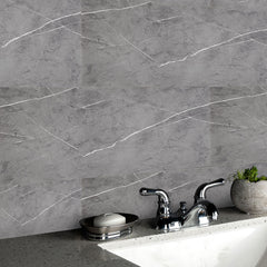 Marble Tile Stickers, Peel and Stick Marble Stick on Tiles 60 x 30cm, 10PCS PVC Self Adhesive Wall Backsplash Tiles for Kitchen Bathroom (Grey Marble)