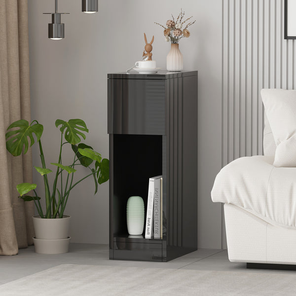 Slim Bedside Table, High Gloss Narrow Nightstand, Small Bedside Cabinet with Storage Space Saving for Bedroom Storage Unit, Living Room Small Sofa Side End Table