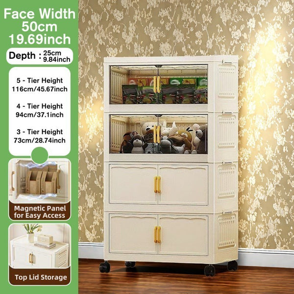 Large-Capacity Foldable with Magnetic Double Doors & Wheels - Heavy-Duty Plastic Suitable for Clothes, Bedcovers, Blankets - Space-Saving Sturdy Shelving Unit for Home, Office, Bathroom - Ideal Holiday Gift