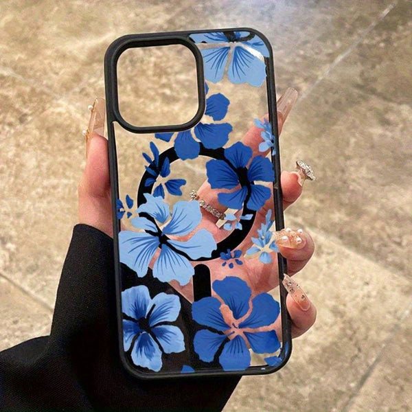 Phone Case - A Fashionable Magnetic Phone Case Adorned with Blue Floral Patterns, Compatible with for Iphone 17 Pro Max/Pro/Air, 16 Plus, 15, 14 Pro Max, 13, 12, 11, And Galaxy. A Perfect Gift for Friends, Boys, Girls, Or Family