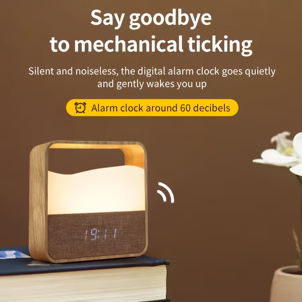 LED Bedside Lamp | Night Light with Alarm Clock, Time Display, Rechargeable, Adjustable Brightness, Soft Lighting for Home Bedrooms, USB Charging