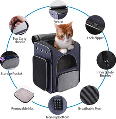 Morpilot® Cat Carrier Backpack, Foldable Pet Backpack Carrier for Cats and Small Dogs, Breathable Dog Carrier Backpack with Inner Safety Leash + Folding Dog Bowl Ideal for Hiking Traveling Outdoor Use
