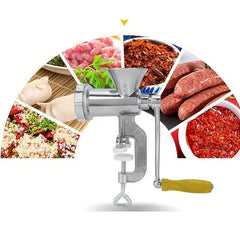 6-in-1 Manual Meat Grinder Aluminum Alloy Sausage Filling Machine Wooden Handle Meat Grinder for Meat and Vegetable Grinding and Sausage Filling