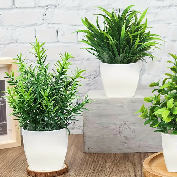 4pcs Artificial Mini Potted Plants, Fake Eucalyptus Plant in Pots House Plants for Home Office Decor
