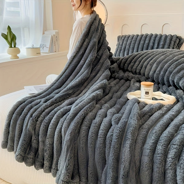 1pc Thickened Blanket Soft And Comfortable Faux Rabbit Hair Reversible Blanket Thermal Fleece Blanket Nap Blanket Air Conditioning Blanket Office Outdoor Camping Gift Blanket Perfect For All Seasons