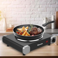 Portable Electric Hot Plate Single Hob, 1500W, Temperature Control, Ring Tabletop Stove for Cooking, Warming, Boiling, Frying – Ideal for Home & Caravan – Black