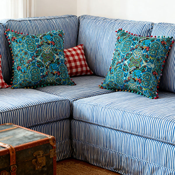 18x18 Inch Reversible Turkish Pattern Pillows (Set of 2 with Inserts) - Romantic Turkey Boho Floral Double Sided Design, Premium Polyester Cover & Fill, Decorative Accent Pillows for Sofa, Chair, Bedroom