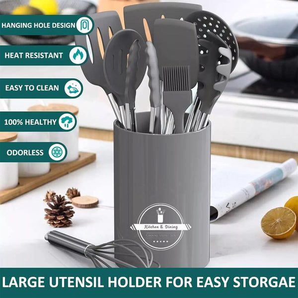 15pcs Silicone Kitchen Utensil Set with Wooden Handles - Non-Stick, Includes Stainless Steel Grater & Bottle Opener, Perfect for Cooking, Baking & Holiday Celebrations.