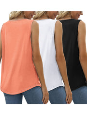 Three-Pack Women's Tank Tops Summer Sleeveless Loose Fit Eyelet Neck Solid Color Basic Shirts