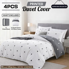 4pcs Printed Duvet Cover Set – Ultra-Soft & Breathable Microfiber Complete Bedding Set with Matching Pillowcases and Brushed Solid Color Fitted Sheet, Machine Washable, Available in All UK Sizes