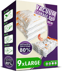 Storage Master Space Saver Bags for Travel and Home Reusable Vacuum Storage Bags save 80% More Storage Space Work with Vacuum Cleaner (9 Combo, No Pump Included)