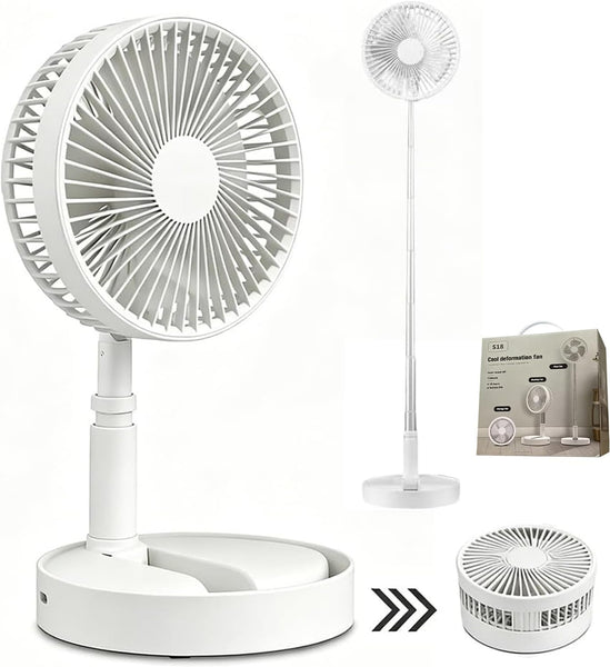 Portable Standing Fan, Foldable Telescopic Pedestal Fan with 7200Mah Battery, Rechargeable Floor Fan with 4 Speeds & 180° Tilt, Portable Fans Rechargeable for Bedroom, Home, Office and Travel (White)