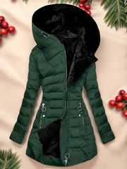 Women's Zip-Up Long Sleeve Slim Fit Padded Hooded Coat