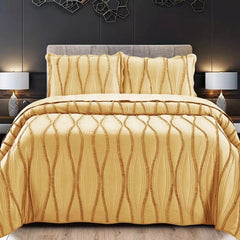 Luxury 3-Piece Embossed Quilted Bedspread Set – Super Soft All-Season Microfiber Comforter with Matching Pillow Shams, Elegant Wave Design, Bed Throw Single Double King Size, Lightweight Yet Warm Modern Bedding Set, Ideal for Modern or Traditional Homes