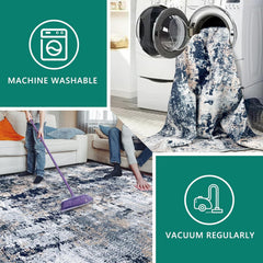 Capslpad Navy Blue Abstract Area Rug 200x300cm | Modern Short Pile Soft Faux Wool, Machine Washable, Non Slip, Minimalist Floor Mat for Living Room, Bedroom, Office, Kitchen Decor