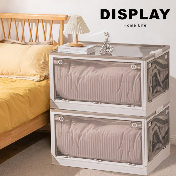 Extra Large Storage Bins with Lids, Plastic Stackable Toy Storage Box Organizer with Wheels, Foldable Rolling Storage Containers Storage Trunk for Clothes Snacks Toys Sundries Books Camping, Perfect for Living Room, Bedroom, Dorm, 61.5x42x34.5cm