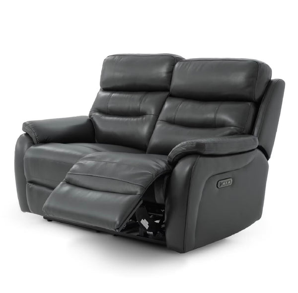 Fletcher Dark Grey Leather Power Reclining Large 2 Seater Sofa with Power Headrest