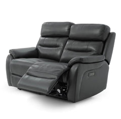 Fletcher Dark Grey Leather Power Reclining Large 2 Seater Sofa with Power Headrest