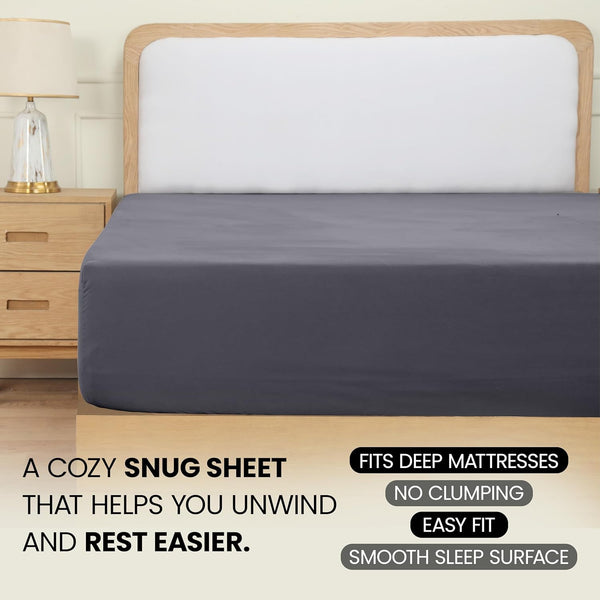 Utopia Bedding Fitted Sheet Double, Grey - Deep Pocket 14 Inch (35 Cm) - Easy Care - OEKO-TEX Certified - Soft Brushed Microfibre Fabric - Shrinkage and Fade Resistant - Bottom Sheet