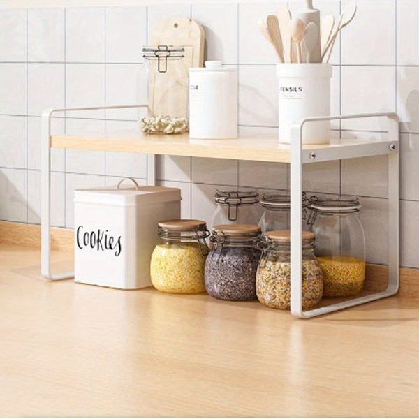 1/ 2 Layer Cabinet Storage Shelf; Stackable Heavy Duty Anti-slip Black  Shelf for Kitchen, Bathroom, Pantry, Spice Rack, Countertop