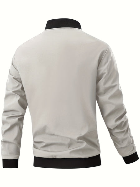 Men'S Casual Bomber Jacket | Spring-Autumn, Non-Stretch, Baseball Collar, Multiple Pockets, Zipper Closure