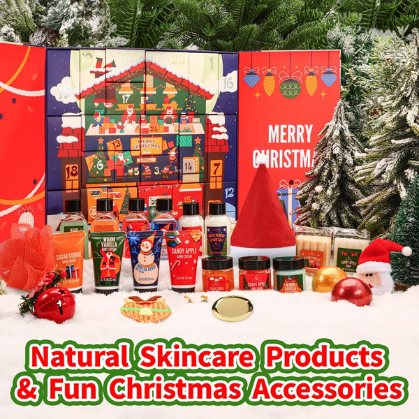 Advent Calendar 2025 Christmas for Women, 24Pcs Bath Sets for Women Gift Christmas Spa Gift Set with Christmas Tree Bracelet, Bubble Bath, Xmas Decorations Etc, Xmas Gift Idea for Mum, Daughter