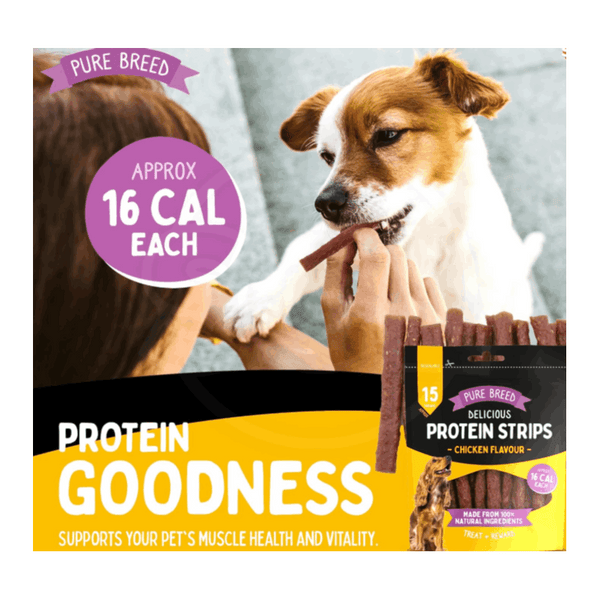Delicious Protein Strips Chicken Flavour, High Protein Dog Treats, Chewy Training Snacks, Easily Digestible in Resealable Pack