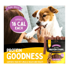 Delicious Protein Strips Chicken Flavour, High Protein Dog Treats, Chewy Training Snacks, Easily Digestible in Resealable Pack