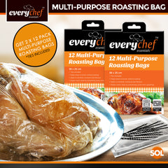 24 Pack Roasting Bags for Oven with Ties | 38x25cm Oven-Safe Cooking Bags for Chicken, Turkey, Meat & Fish | Disposable Mess-Free Oven Roasting Bags for Juicy Results & Faster Cooking | Multi-Purpose Turkey Roasting Bags with Easy Cleanup