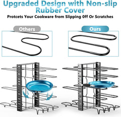 Pots and Pans Organizer, 8 Tier with 3 DIY Methods, Adjustable Rack for Cabinet, Kitchen Organization, Storage and for Pot Lid