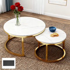 Nesting Coffee Tables Set of 2 Round Stacking Sofa Side Tables for Living Room