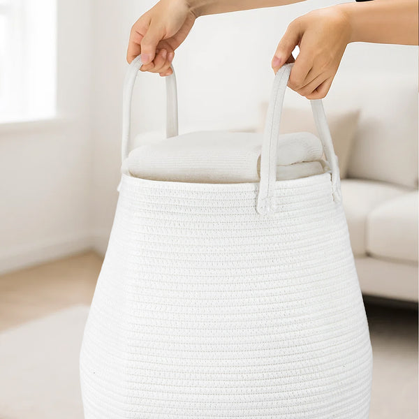 Large Foldable Laundry Hamper – Woven Rope Basket with Sturdy Handle for Dirty Clothes, Blankets & Toys – Ideal for Bedroom, Living Room Storage
