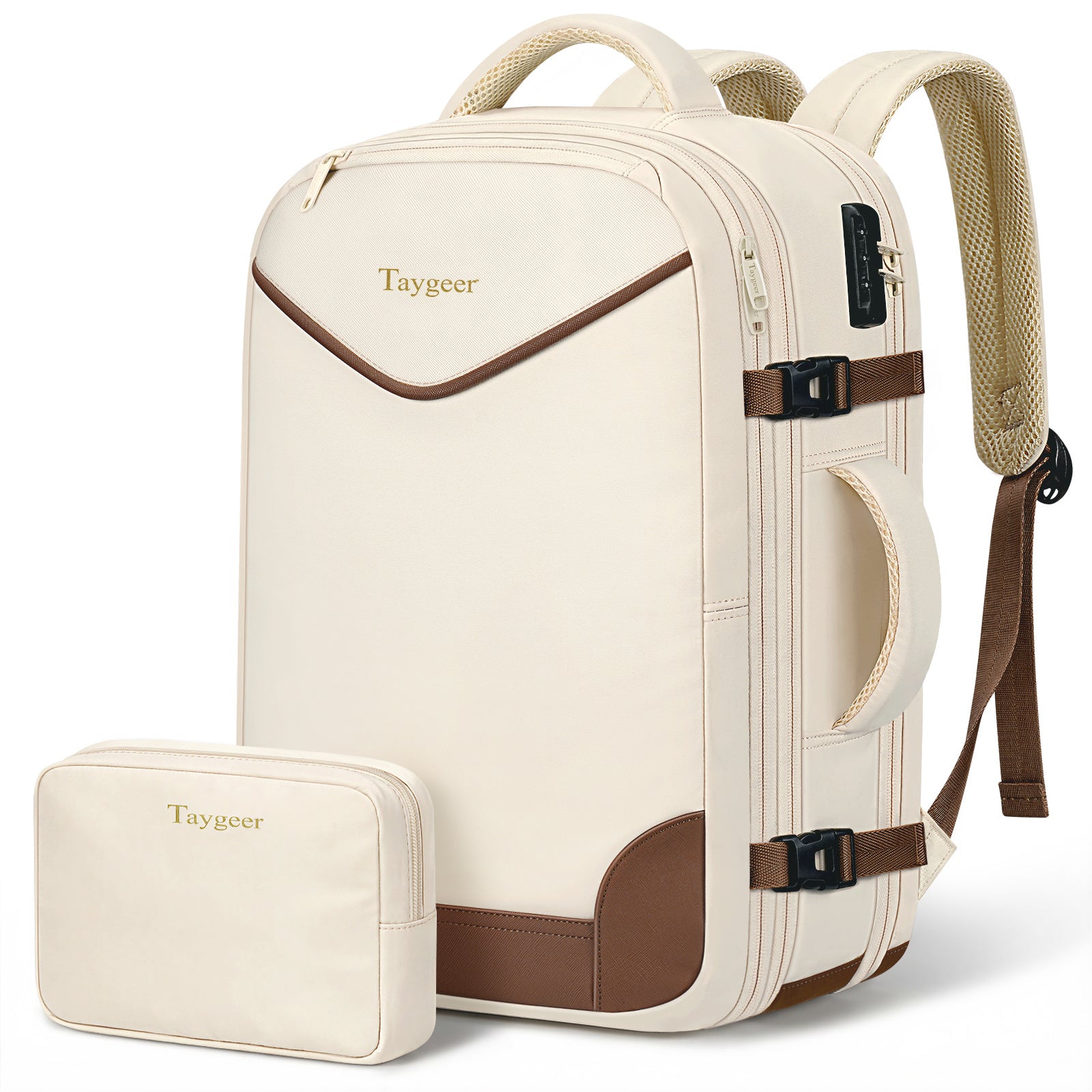 Expandable Travel Backpack 35-40L, EasyJet Cabin Size Carry On Rucksack 17×12.2×7in (43×31×18cm), Anti-Theft Lock & Luggage Strap, With Makeup Pouch
