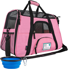 Petami Airline Approved Pet Carrier for Cat, Soft Sided Dog Carrier for Small Dogs, Cat Travel Supplies Accessories for Indoor Cats, Ventilated Pet Carrying Bag Medium Large Kitten Puppy, Large Pink