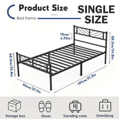 Chic Arrow-Patterned Metal Bed Frame with Under-Bed Storage - Easy Assembly, No Box Spring Needed - Black | Sizes: 91.44cm Single, 4ft6 Double, 152.4cm King, Slatted Bed Platform, Headboard, Oyajia